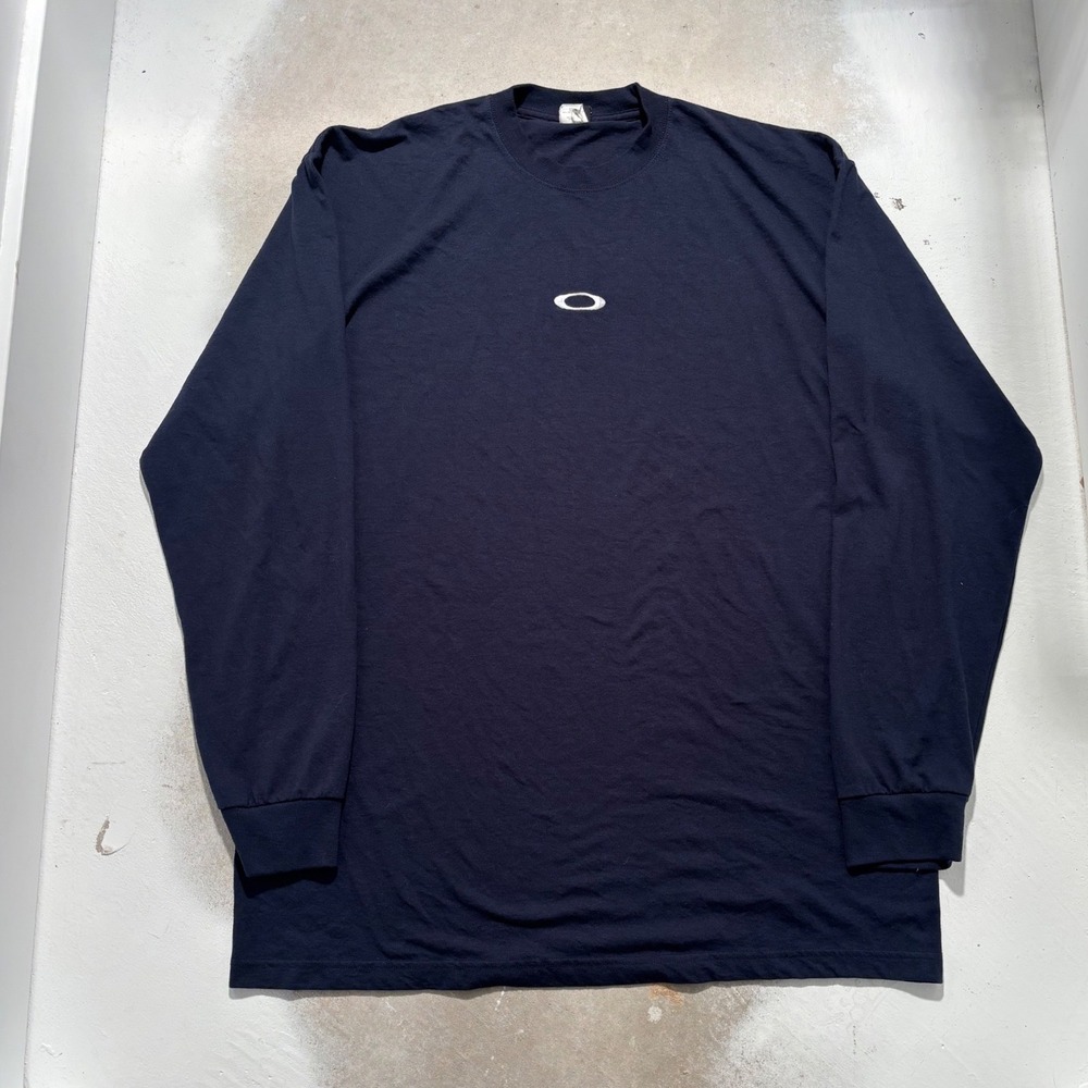 Oakley Men Long Sleeve T-Shirt Navy Blue Embroidered Logo Crew Neck XL